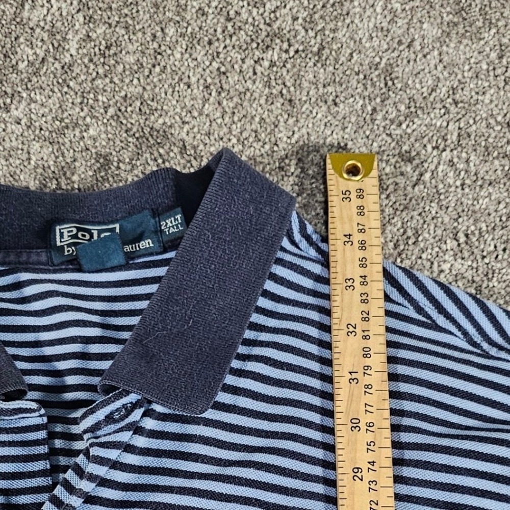 Polo Ralph Lauren Golf Polo Shirt Mens 2XLT Blue Striped ribbed cuffs&collar s/s - Picture 5 of 12